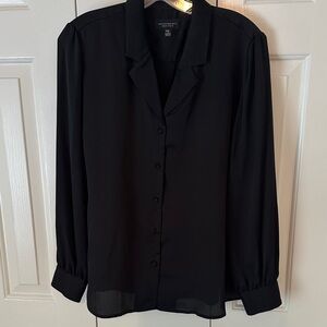 Classic Black Button-down Long-sleeve Blouse, PXL